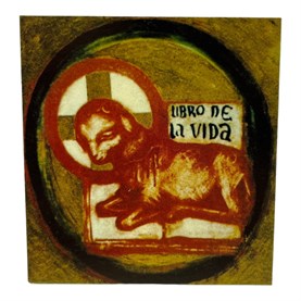 Recordatorio Icono DETALLE CORDERO LIBRO DE LA VIDA  8,4x7,5cm.