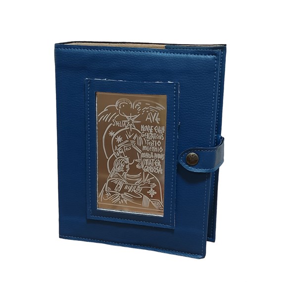 Funda de Biblia de Jerusalén con icono en Plata Virgen del Tercer Milenio AZUL